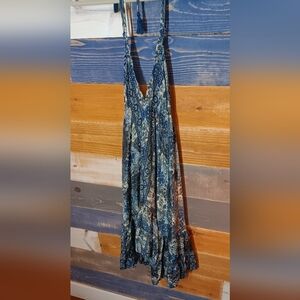 Mamey by Mira Boutique Blue Cream Bohrmian Halter Minidress SMALL